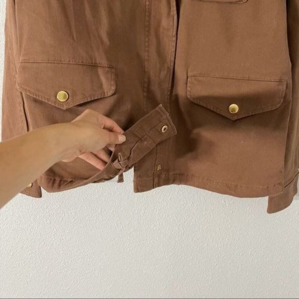 Brown Oversized Jean Jacket with Patches Zipper & Snap Button Closure Size M - Picture 10 of 11